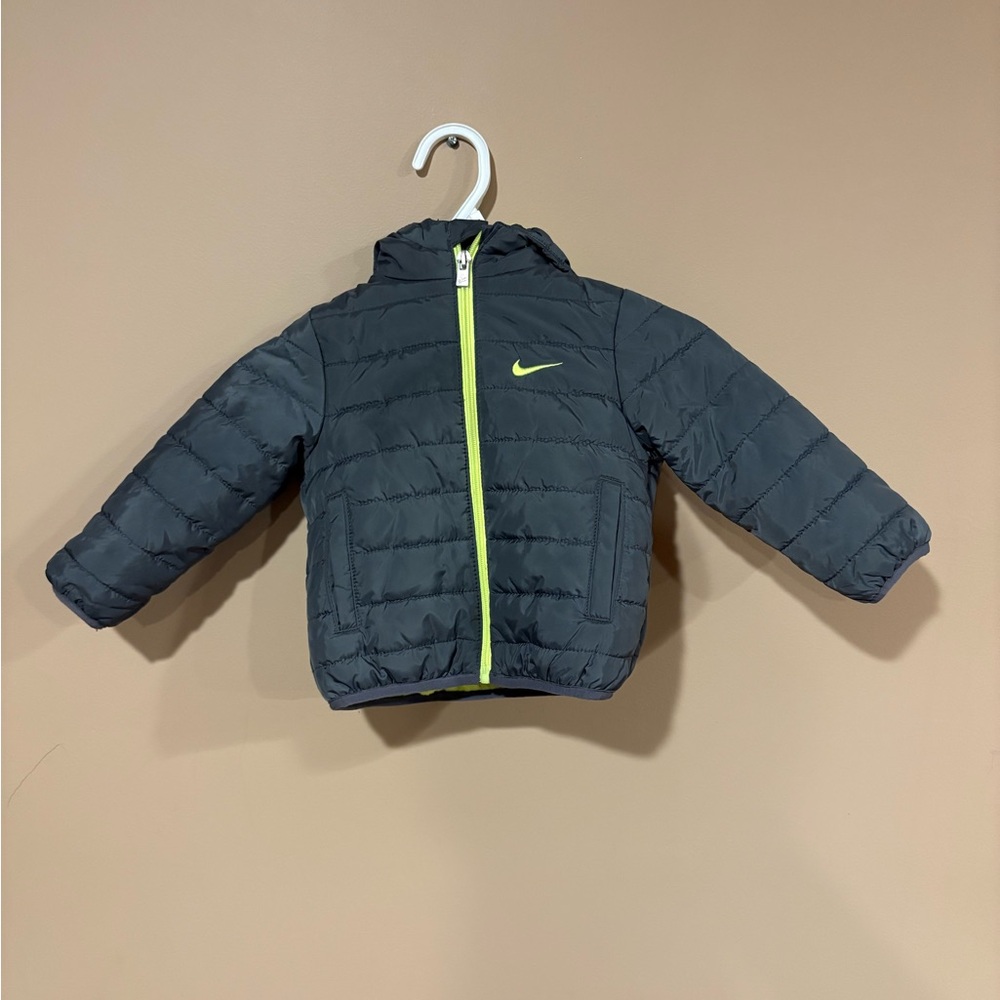 Nike Kids gray Puffer Jacket with Neon Accents sz 12 months